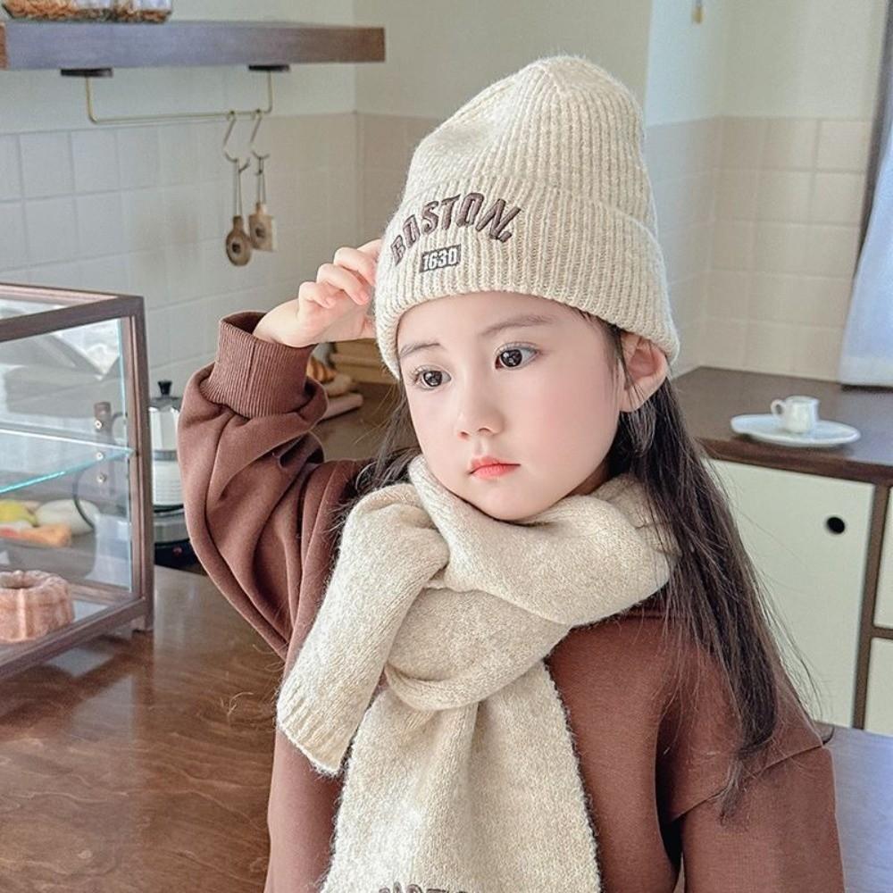 BOSTON Embroidery Scarf Hat Set Windproof Ear Protection Hat New Beanie Hat  For 2-8Y