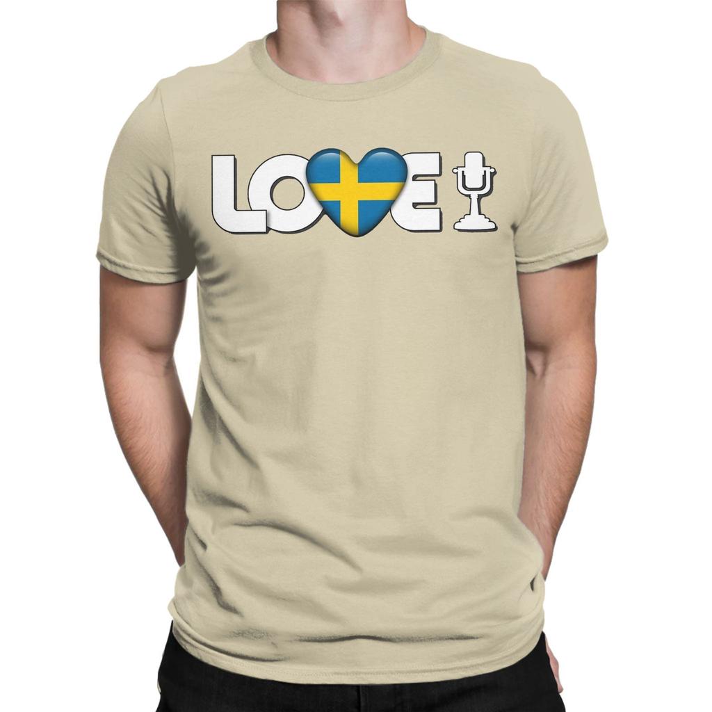 Love Sweden Eurovision Song Contest T-Shirts for Men  Fashion Cotton Tee Shirt O Neck Short Sleeve T Shirts Graphic Printed Tops