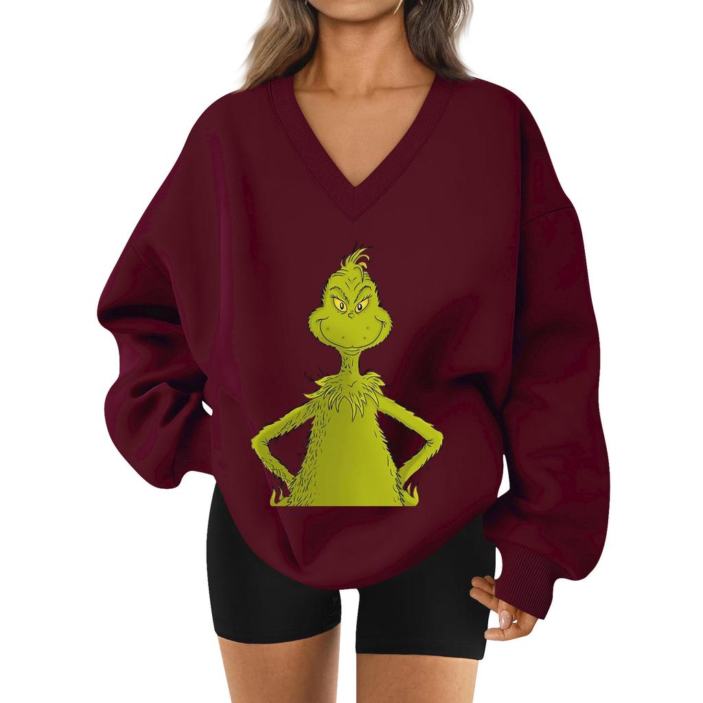 Women's Loose And Comfortable Letter V-neck Sportswear Long-sleeved Sweatshirt Daily Matching Clothes