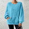Long Sleeve Hoodie Pure Color Casual Fashionable Autumn Winter Round Neck Pocket Design Women