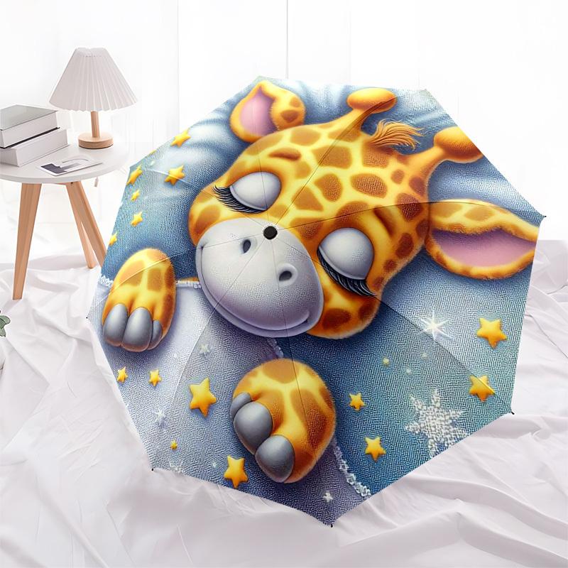 1pc Giraffe Dreamscape Nightly Stars Umbrella with Plastic Handle,Vibrant Cartoon Pattern,Multi-functional UmbrellaPT164