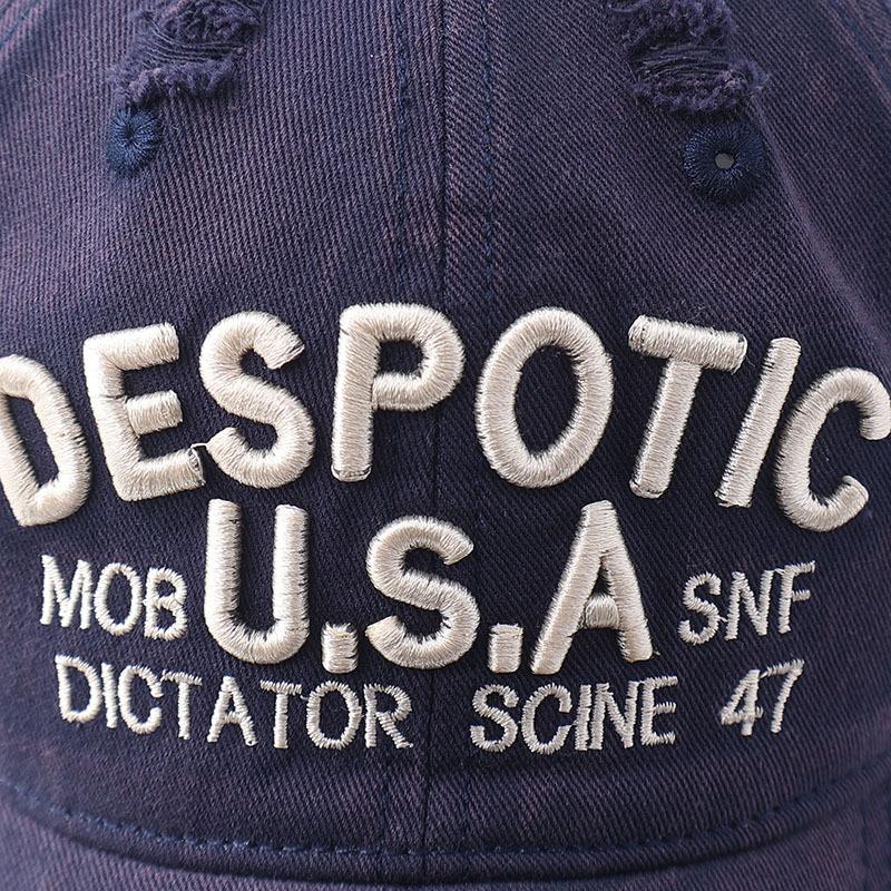 New ripped letter baseball cap retro pure cotton spring and autumn versatile sunshade old embroidered cap
