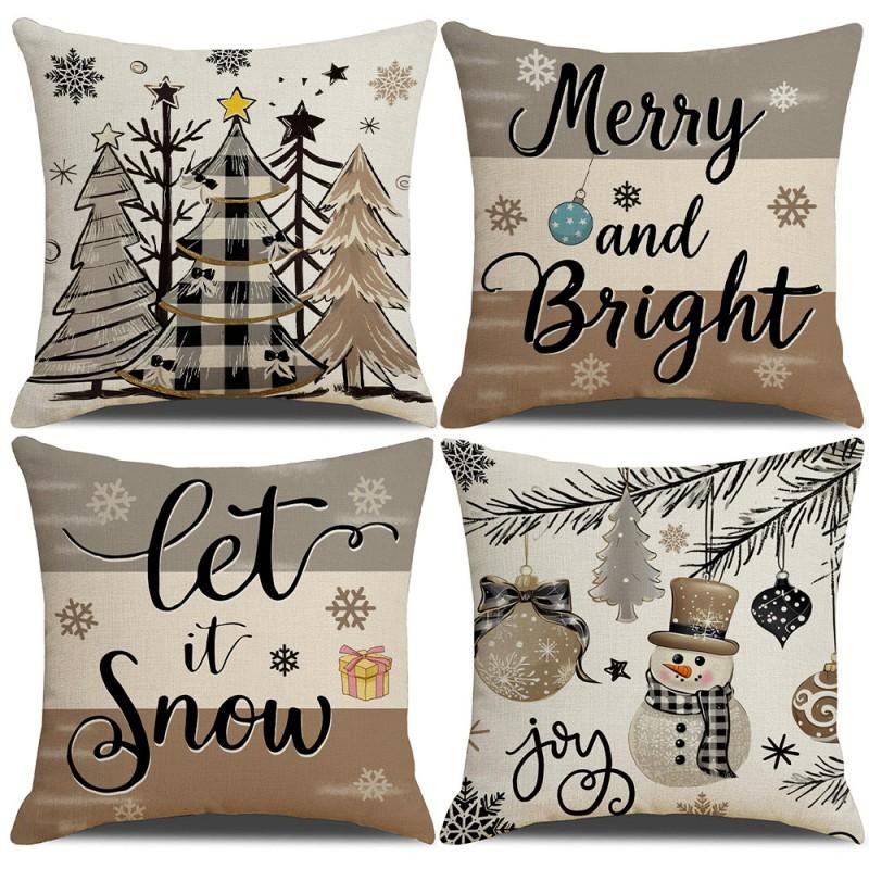 Festive Christmas Pillow Cover Set 45x45cm Short Plush Decorative Cushion Covers Sofa Bed Living Room Holiday Party