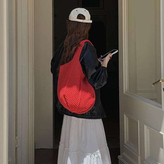 Knitted Handbag with Convenient Structure Solid Color Spacious Beach Bag Exotic Vacation Roomy Tote Bag