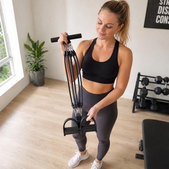 Pedal Resistance Band with Handle 2/4/6-Tube Abdomen Waist Arm Legs Workout Band