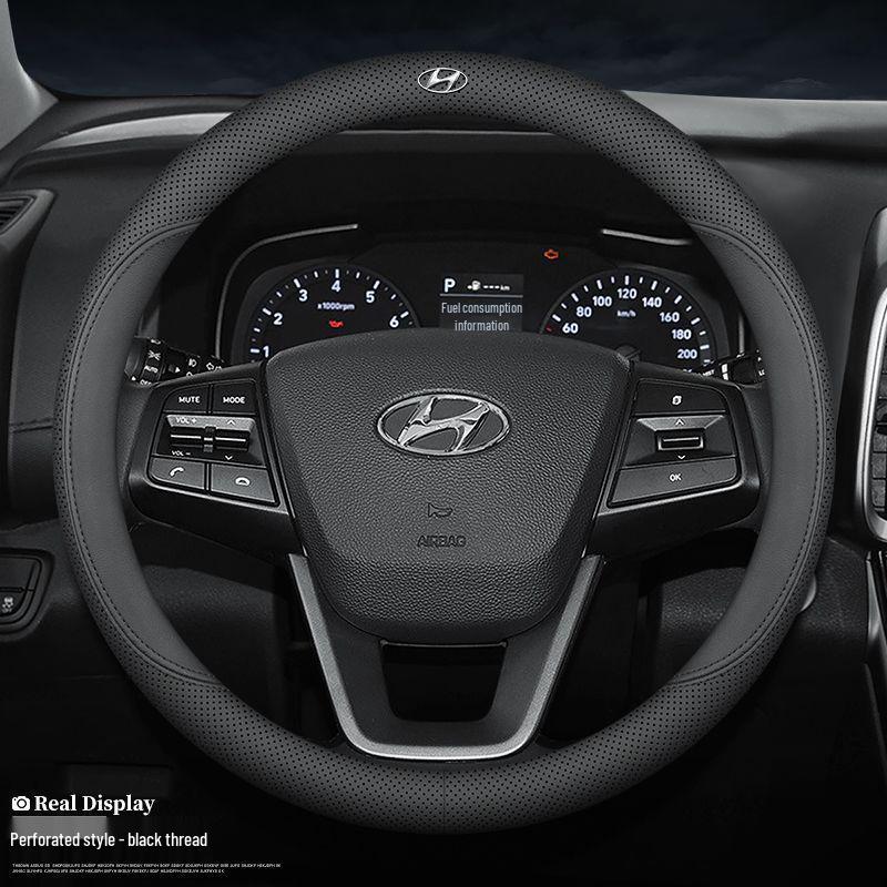 Натуральная кожаная оплетка руля для моделей Hyundai - Все сезоны