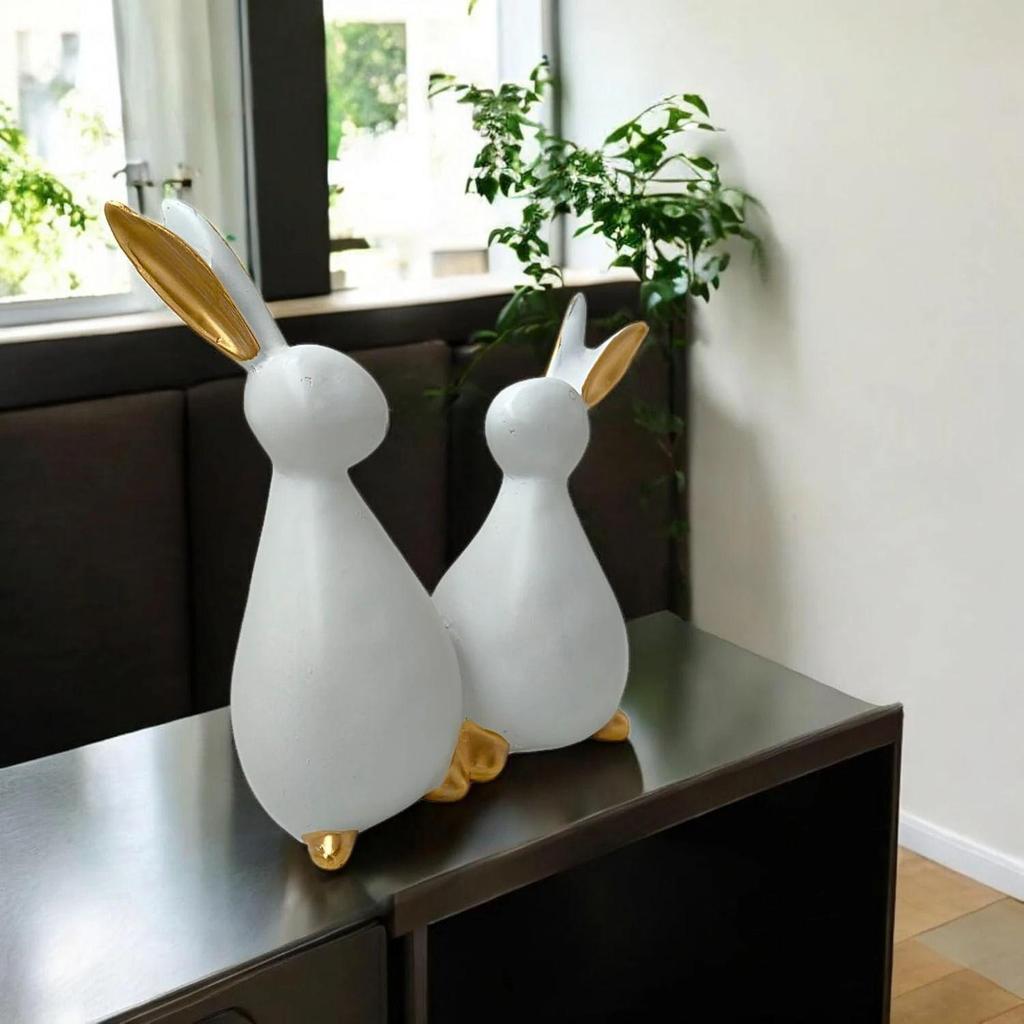 Пара кроликов/кроликов, украшение для домашнего декора, гостиная, спальня, офисный стол, декоративная статуэтка из полирезины (20,3 см, Дэйзи Уайт)