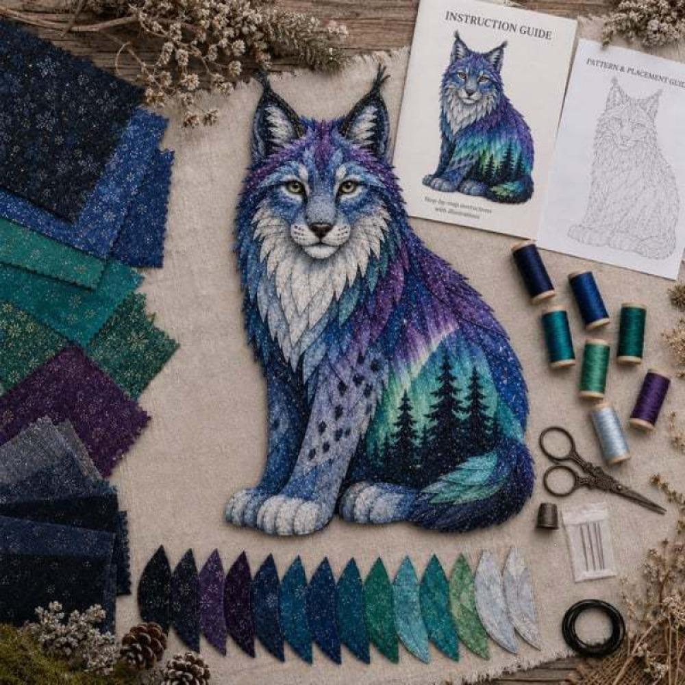 Northern Lights Aurora Animal Quilt Kit Handmade Forest Animal Applique Kit for Beginners