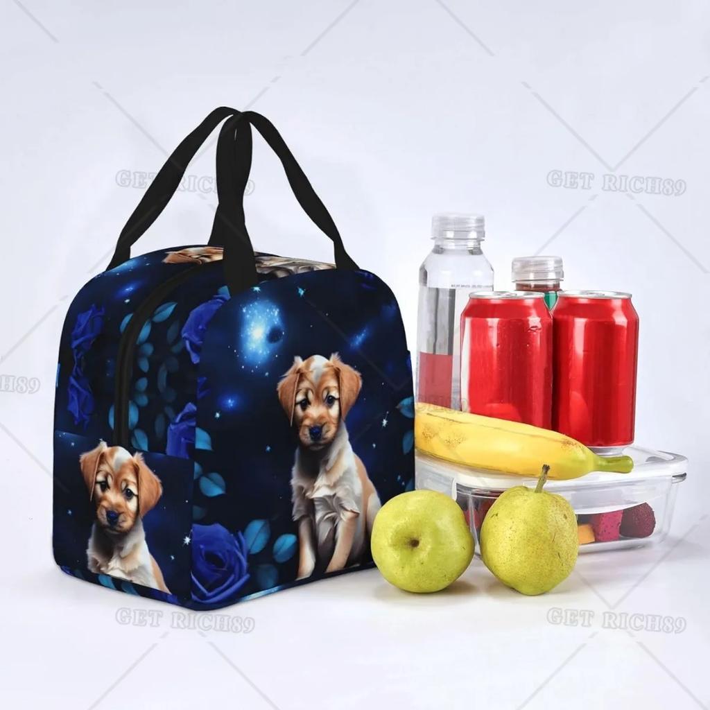 Многофункциональная изолированная сумка для ланча Puppy Blue Rose, водонепроницаемая, для работы и активного отдыха женщин, долговечная изоляция