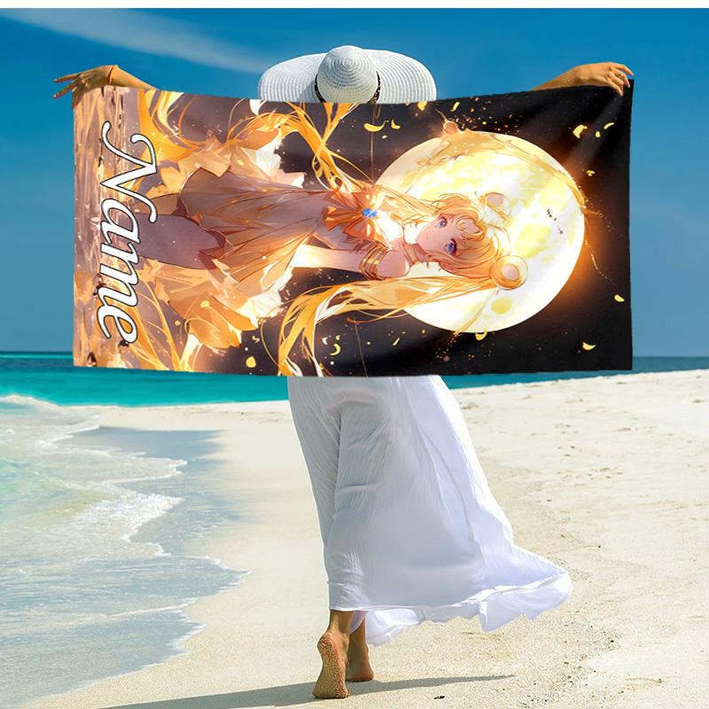 Personalized customized proof beach towel with Sailor Moon pattern - soft, absorbent,quick-drying,perfect swimming,camping&bathing