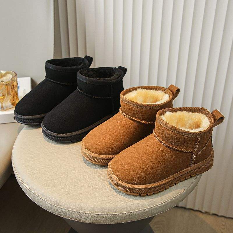 Детские зимние теплые ботинки для мальчиков, водонепроницаемые, нескользящие, на толстой подошве, короткие вельветовые хлопковые ботинки для девочек и малышей