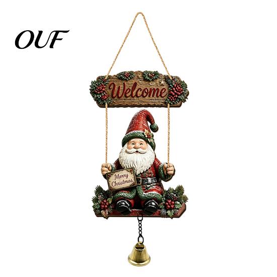 Cute Faceless Gnome Decor Wooden Door Hanger with Bell, Country Garden Welcome Sign Welcoming Gift for Gardeners Swing Wall Plaque, Farmhouse Hanging