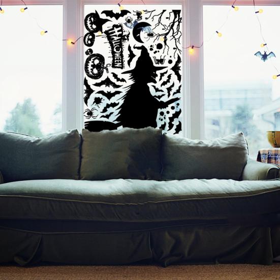 Наклейка на окно Хэллоуин Тыква Ведьма Водонепроницаемый ПВХ Скелет Пугало Двустороннее Привидение Съемное Электростатическое Стекло