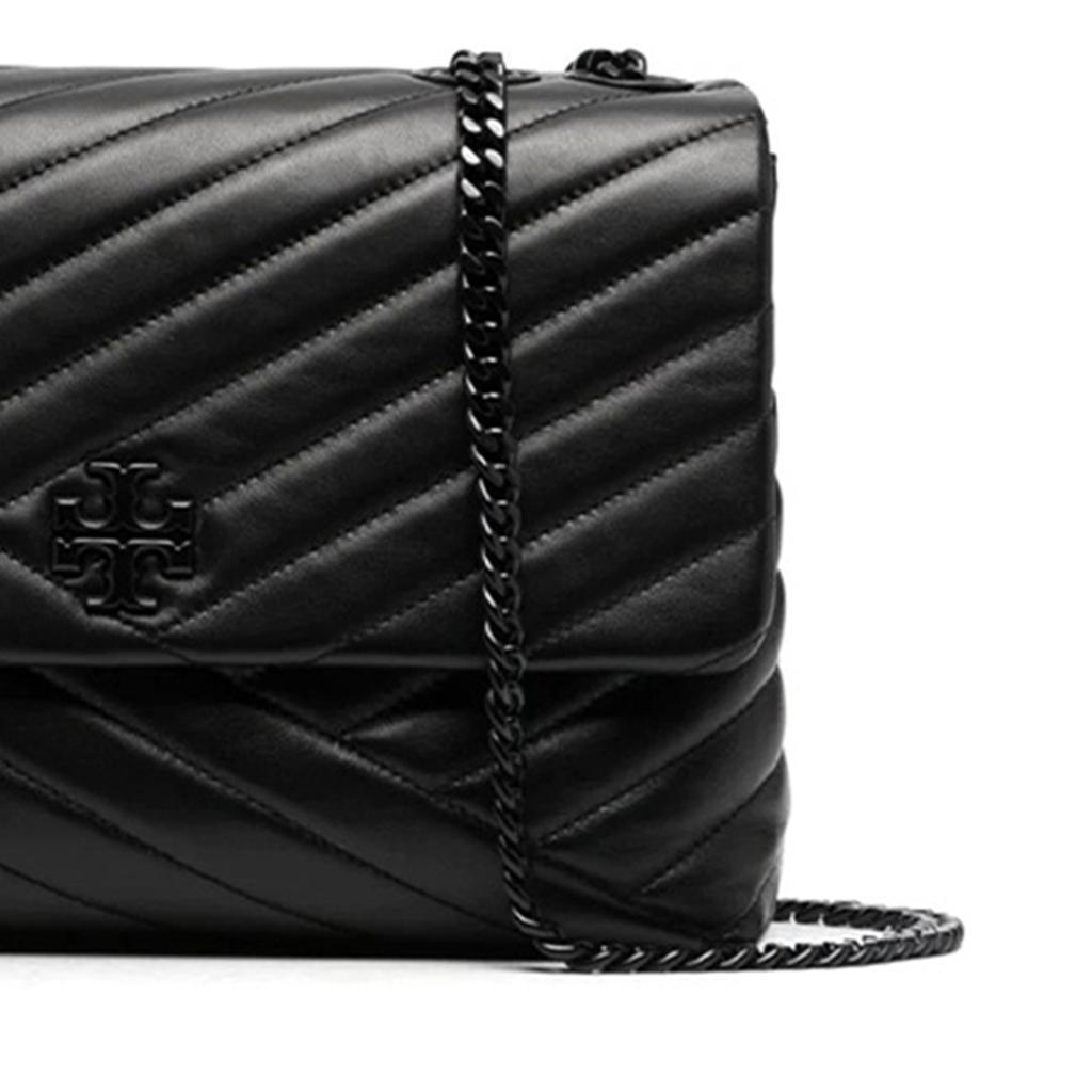 Tory Burch Kira Chain Flap Striped Leather Crossbody Shoulder Bag Women bags Black 82775-001