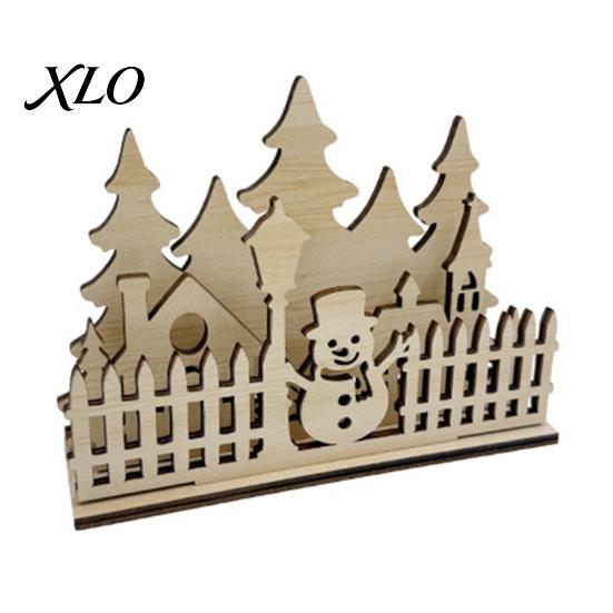 Decorative Lighted Wood Craft Christmas Table Wooden Sign, Vintage Tree Village House Tabletop Gift for Centerpiece, Winter Indoor Desktop Ornament