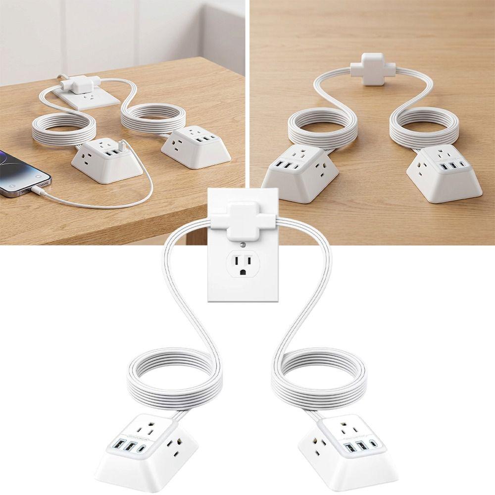 12FT Length Twin Extension Cord 2 USB-A Ports Split Power Strip Overload Protectio