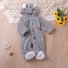 Baby Coral Fleece Hooded Long-Sleeve Warm Jumpsuit for Autumn/Winter
