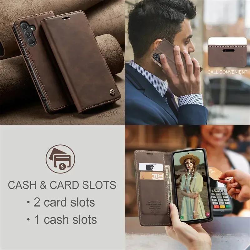 Магнитный кожаный чехол для Samsung A56 A36 A26 A16 A55 A35 A25 A15 A14 A24 A34 A54 A13 A23 A33 A53 A52 Защитный чехол для карт-кошелька