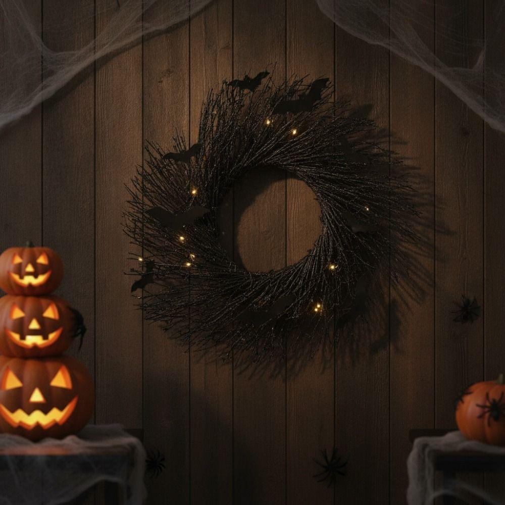 Dark Style Halloween Hanging Garland with Bat Front Door Bat Garland Spooky Halloween Wreath Bar