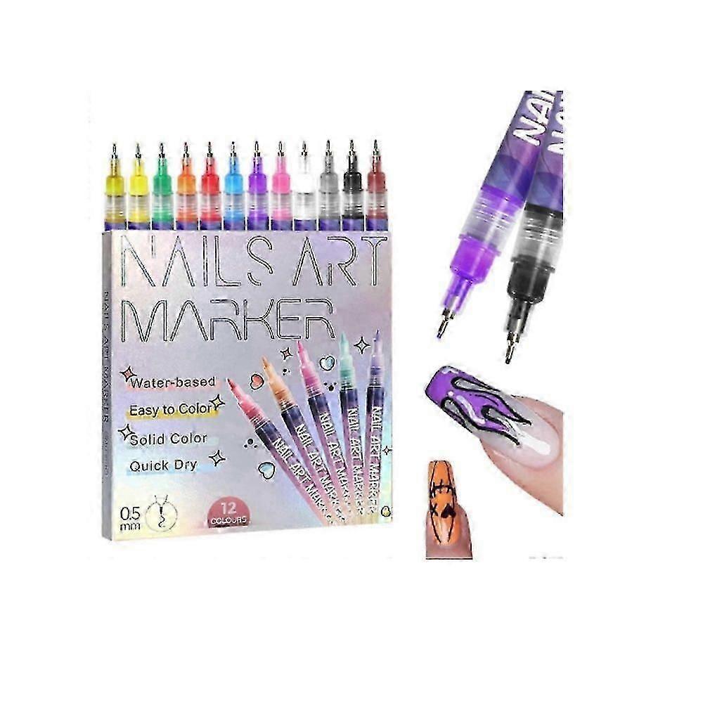 12 Color Nail Art Graffiti Pen Set Nail Marker Drawing Acrylic Paint Pens Waterproof Nail Painting Manicure Extra Fine 0.5mm