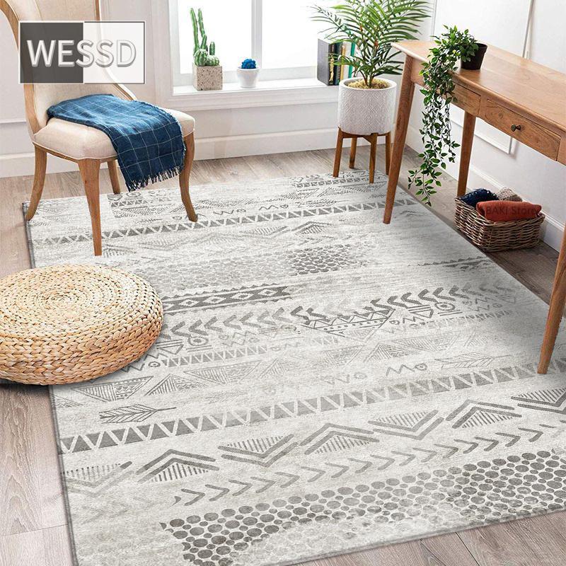 Moroccan Gray Geometric Carpet for Living Room and Bedroom