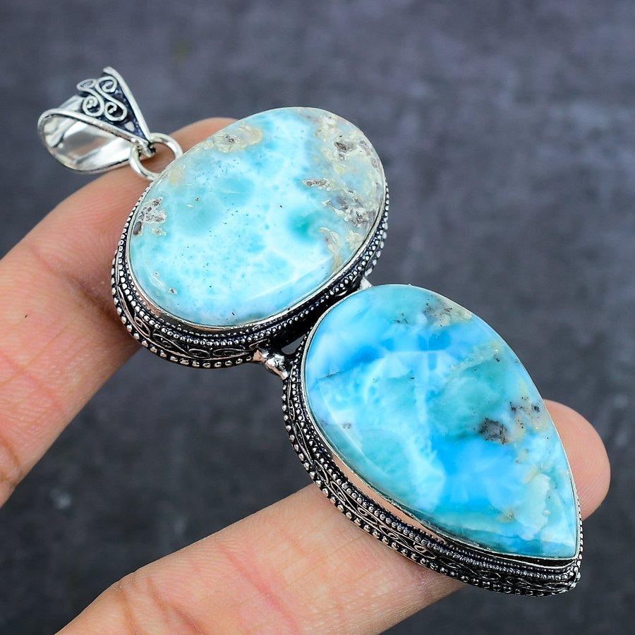 Подвеска из стерлингового серебра 925 пробы с драгоценным камнем ларимар Natural Republic 3,35 дюйма y5D84