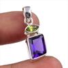 Natural Amethyst,Peridot Gemstone 925 Sterling Silver Jewelry Pendant 1.25" C9l51