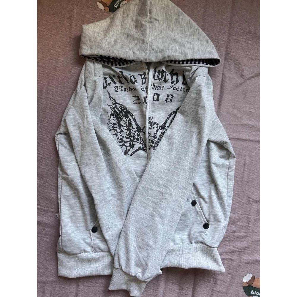 VAYLA Винтажные толстовки Женская одежда Белый принт Туника С капюшоном Y2k Пальто Уличная мода Повседневные худи Топы Ropa Mujer