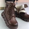 Женские винтажные зимние ботинки с круглым носком, теплым плюшем, шнуровкой, платформой, мягкой противоскользящей толстой подошвой, короткие ботинки