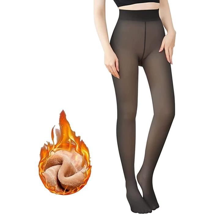 Women's Thermal Tights - Winter Tights - Black Fleece-Lined - One Size