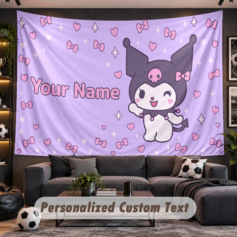Kuromi Personalized Tapestry Support Custom Name, Wall Art Home Decoration