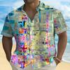 Vibrant Abstract Gradient Art Print Men's Short Sleeved Shirt with Buttons, Polyester Fiber Summer Vacation Casual Wear