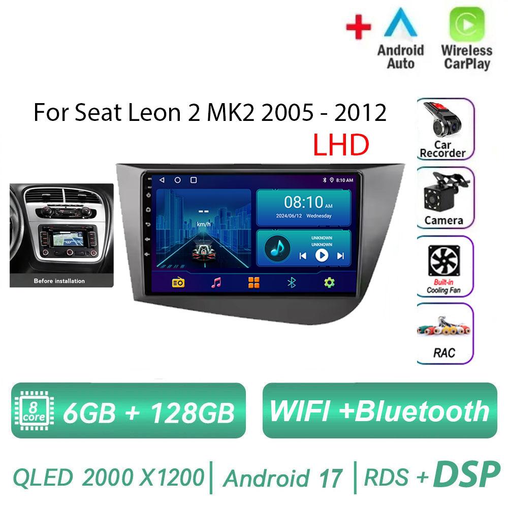 Autoradio Android 17 pour Seat Leon 2 MK2 2005 - 2012 Lecteur Multimédia Carplay Sans Fil Autoradio Unité Principale Vidéo Navigation GPS DSP