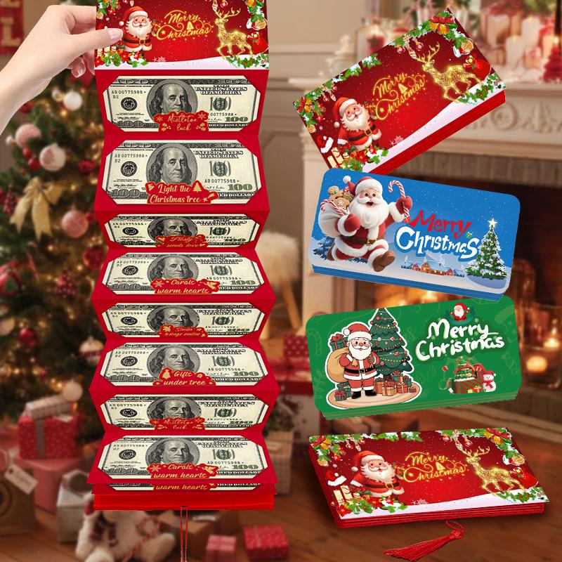 1pc Christmas Red Envelope 10 Card Position Cash Wallet Gift Card Christmas Surprise Party Greeting Card Money Box