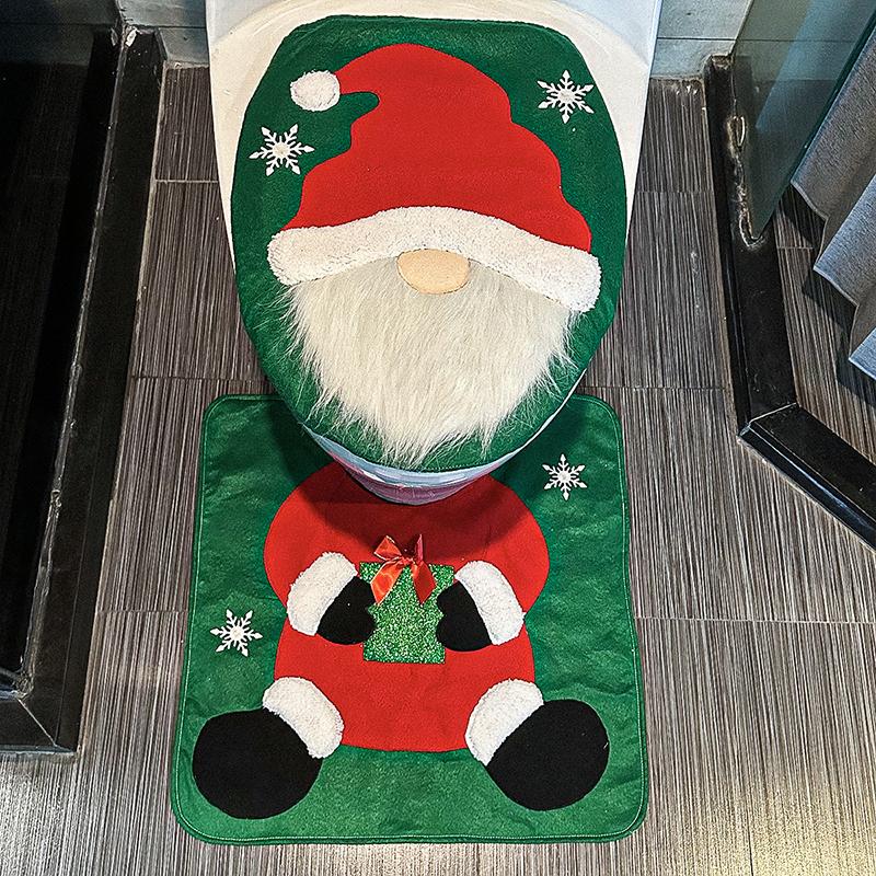 2PC/Set Santa Toilet Seat Cover Christmas Decorations Rug Set Christmas Mats Creative Red Green Gift Multiple Options Available