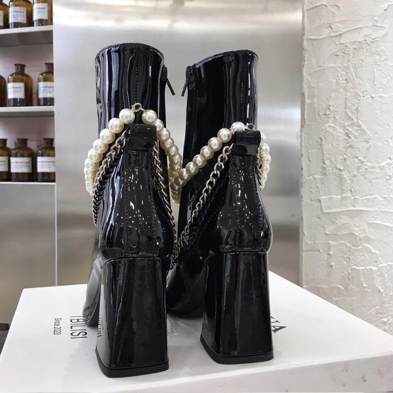 Женские сапоги Morder на толстом каблуке, модные туфли с боковыми молниями, осень-зима, квадратные женские короткие сапоги на высоком каблуке