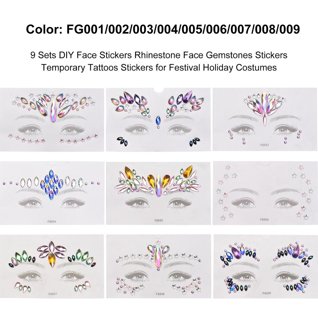 9 комплектов DIY наклейки для лица драгоценные камни русалка лицо драгоценности наклеить на кристалл горный хрусталь фестиваль лицо
