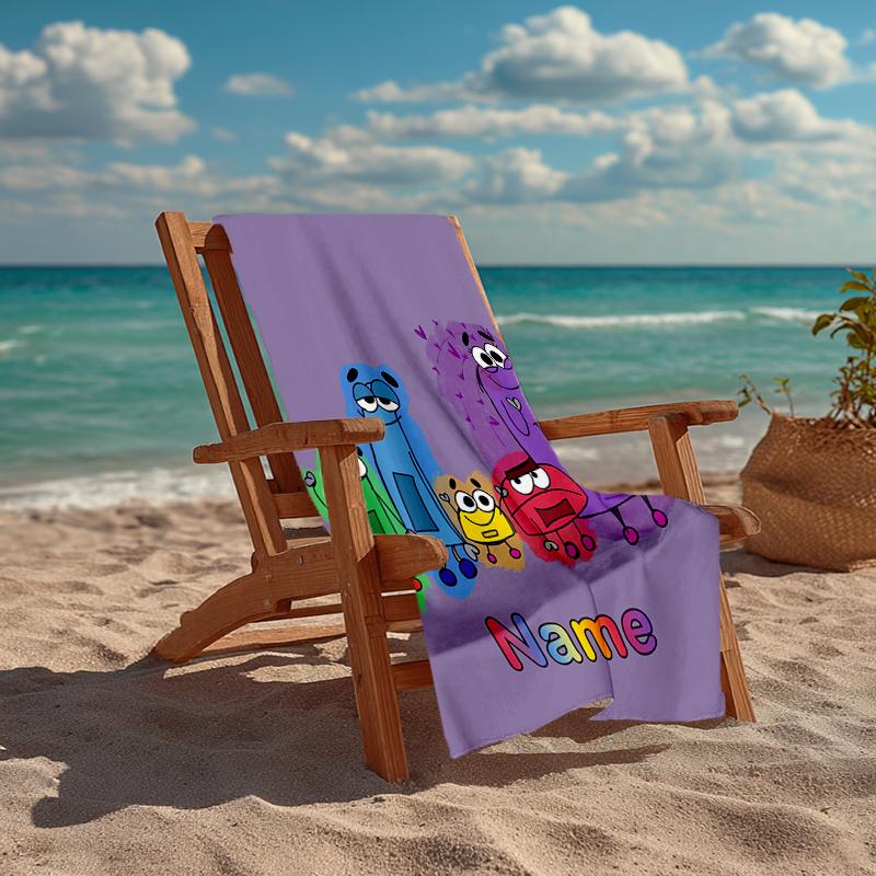 Custom Name Ultra-Soft Beach Towel with StoryBots Theme,Ideal for Pool - Camping, Diving - Perfect Travel Essential, Vibrant Beach Towel.
