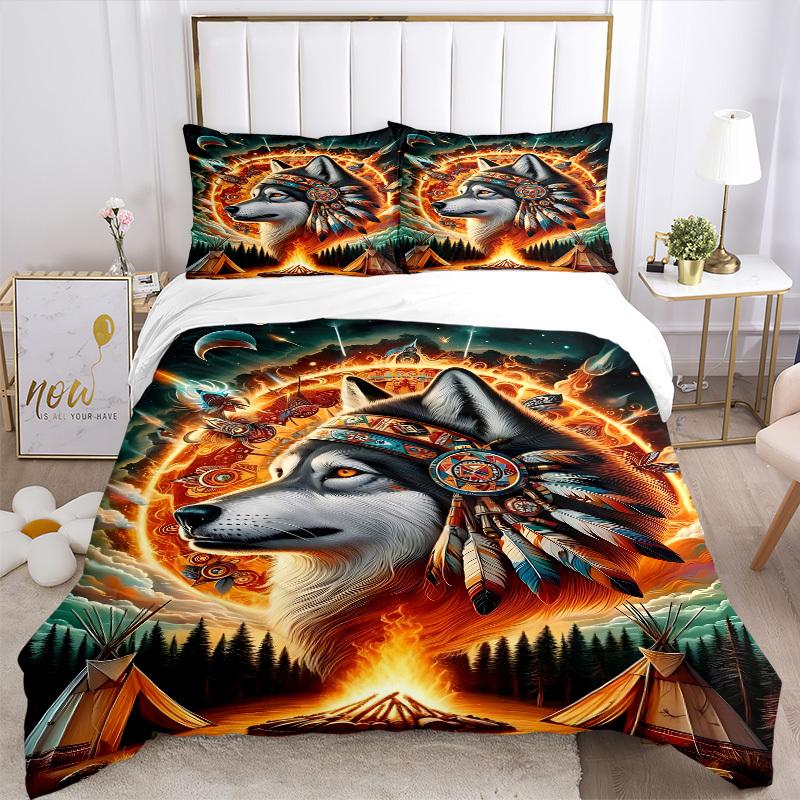 3pcs Wolf Spirit Duvet Cover Set, Cover For Bedroom Guest Room (1 Duvet Cover + 2 Pillowcase, Without Quilt), yy250922202