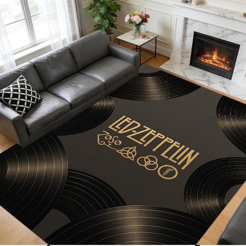 Led Zeppelin Print Crystal Velvet Plush Rug Wear?Resistant Anti?Slip Floor Mat For Indoor Household Decoration