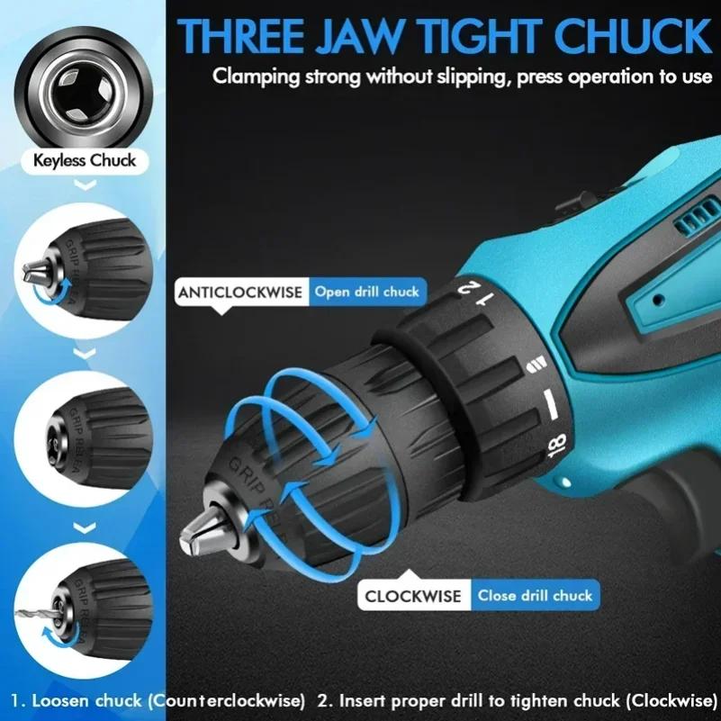 12 В Аккумуляторная ударная дрель Электрическая отвертка Электроинструмент с крутящим моментом 32 Нм Компактная автомобильная удобная дрель для домашних DIY-проектов