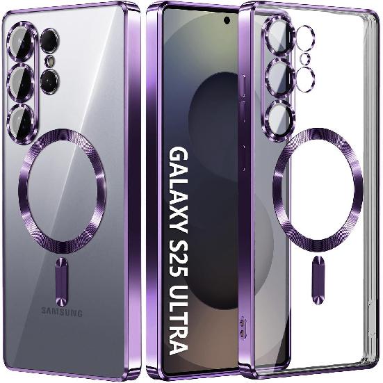Подходит для чехла телефона Samsung S26Ultra S24Fe прозрачный магнитный S25Edge гальванизированный a37 полная защита объектива a16