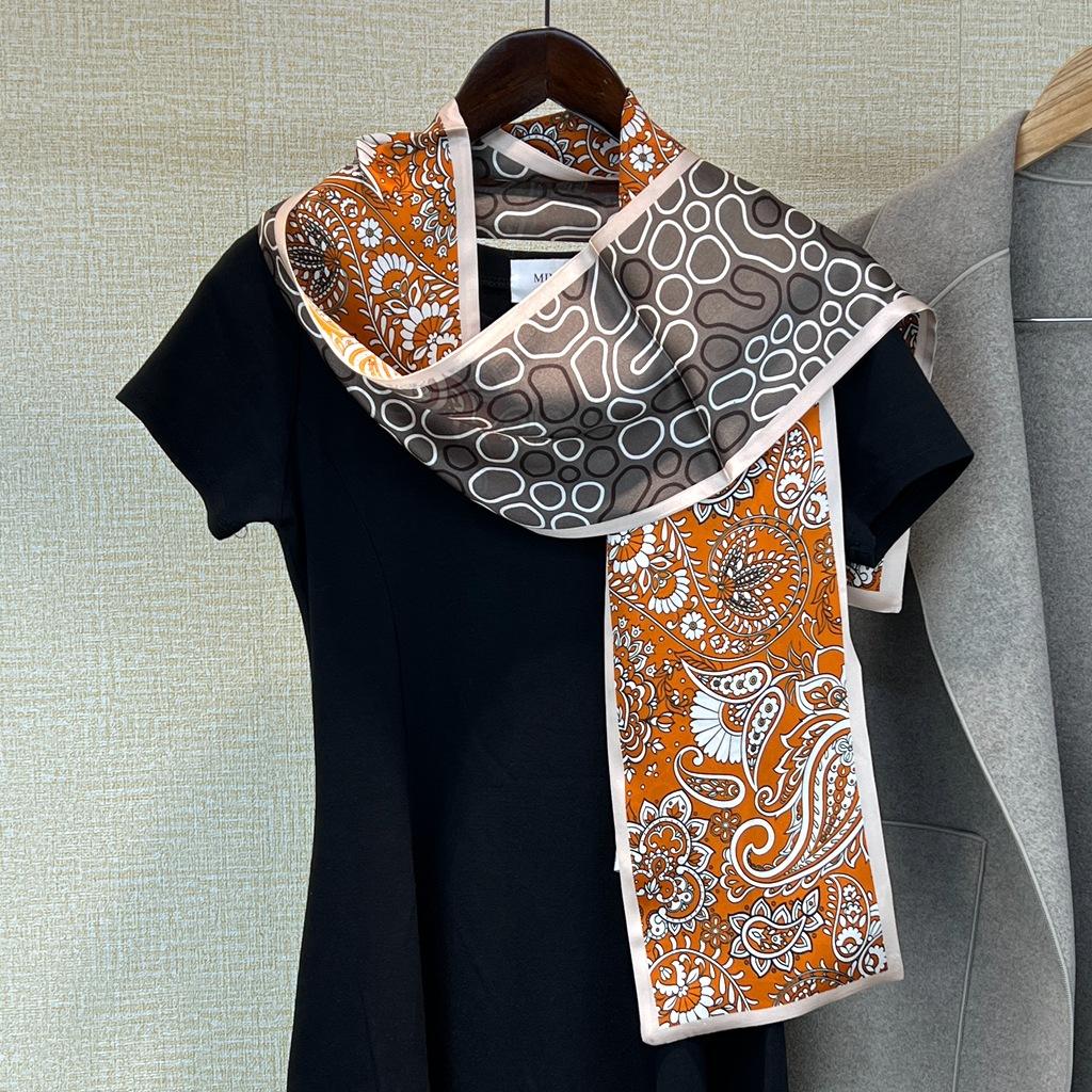 Long Silk Scarf Cashew Flower Double-Sided Silk Scarf Scarf 100% Mulberry Silk Slender Streamer