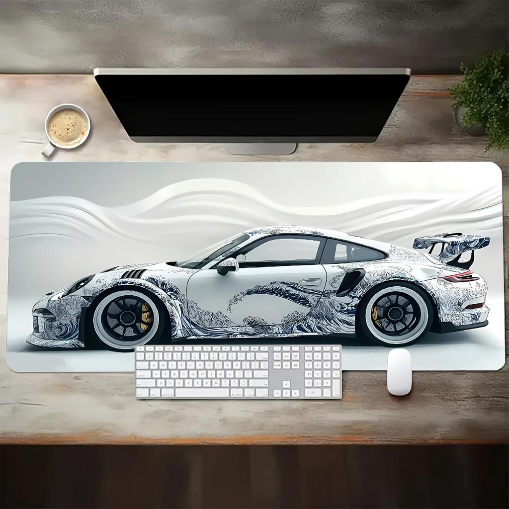 Large White Sports Car Design Gaming Mouse Pad -Slip Rubber Base Extended Desk Mat for Gamer Use Computer Accessories