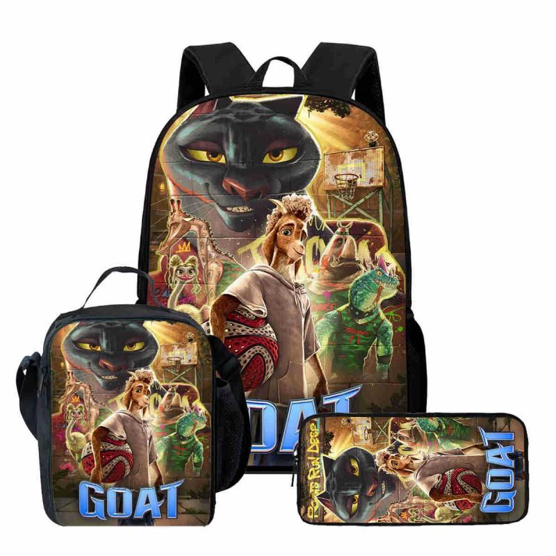 Kids Cartoon Backpack Set With Lunch Bag Pencil Case Ergonomic School Grade 1-2 Students Oxford Fabric Breathable