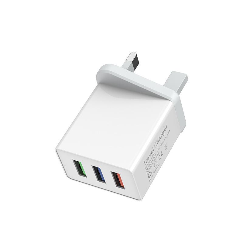 5V2A Mobile Phone Fast Charging Head, European, American and British 3USB Multi-port Charging Head Travel Charger