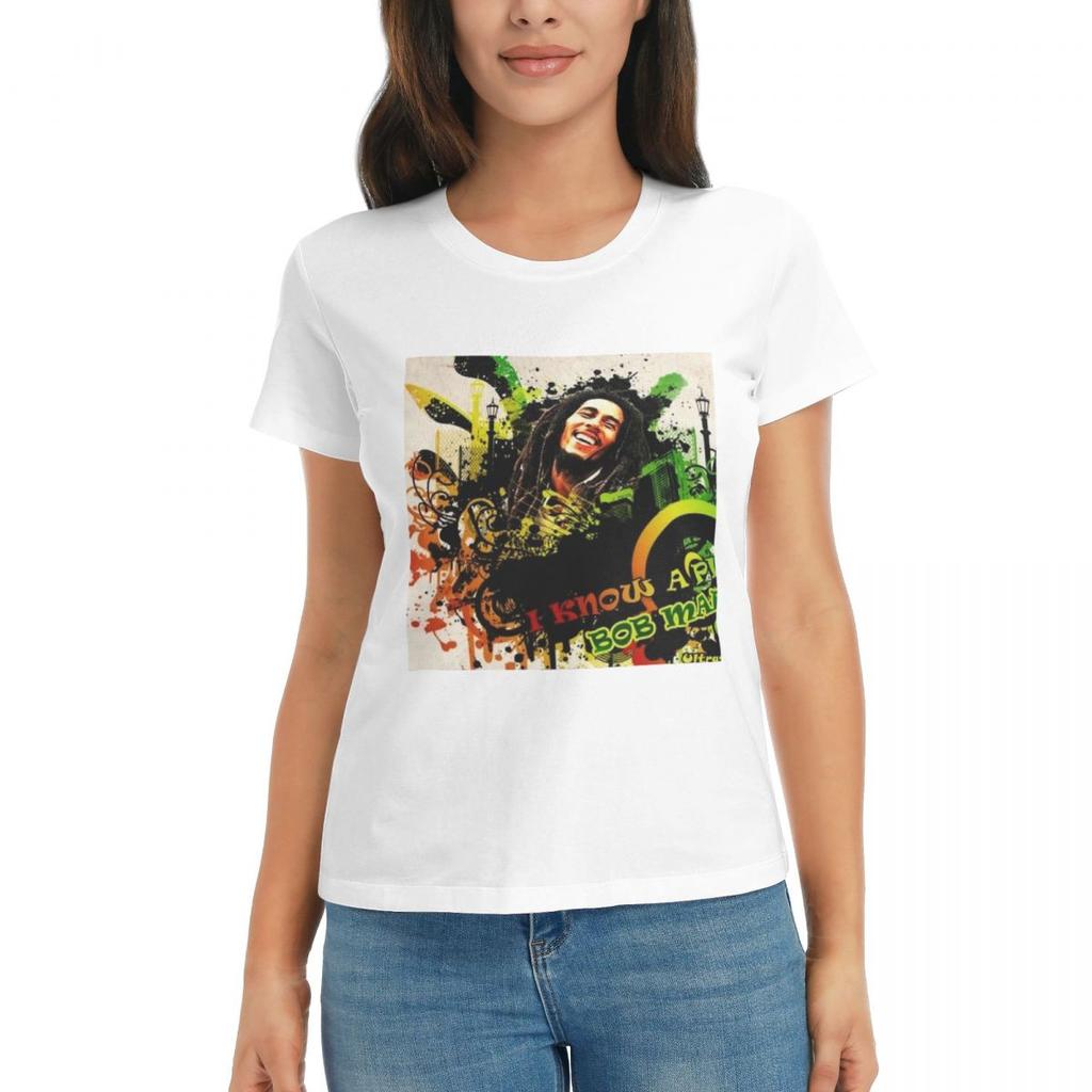 Women TShirt Funny Bob Marley Summer Short Sleeve Tees Crew Neck Cotton T Shirts Clothes Tops Streetwear