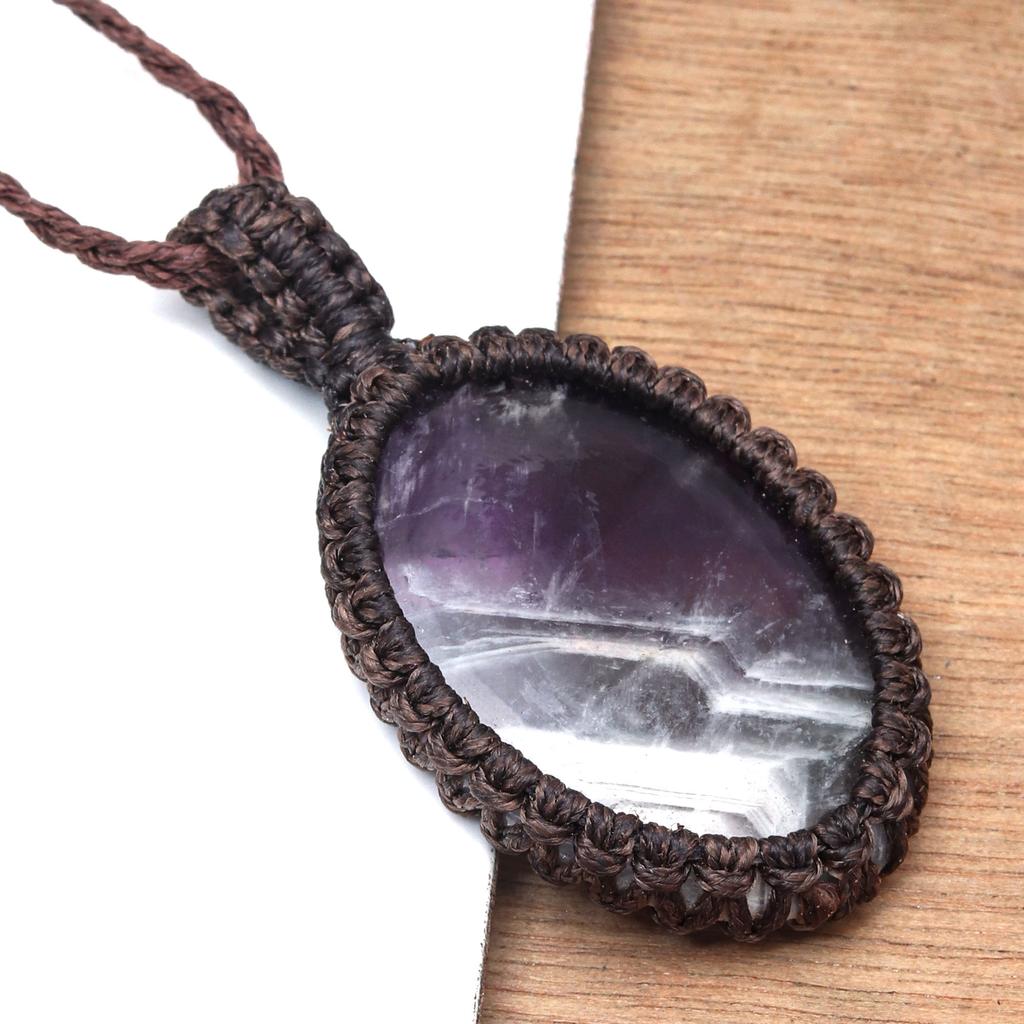 Ожерелье Аметист Макраме Конопля Кристалл Подвеска Регулируемое натуральное ожерелье