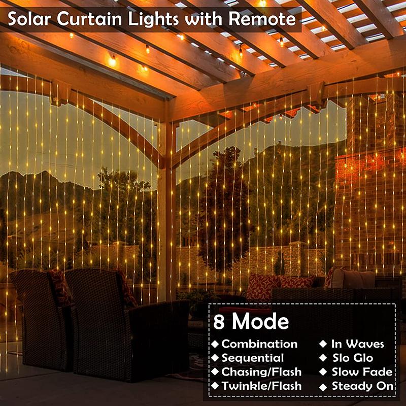 3M Solar Curtain String Lights Outdoor Fairy Lights Solar Powered Twinkle String Lights 8 Modes For Home Garden Patio Decor