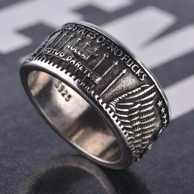 Серебряное кольцо с гравировкой 'Zero Fxxks' Винтажное Панк Готика Мужское Кольцо Ретро Унисекс Украшение